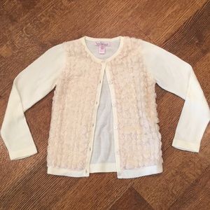 Cream Halabaloo cardigan with roses.